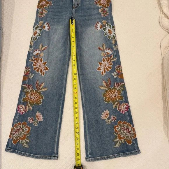 Embroidered Floral Wide Leg Jeans - Picture 1 of 5